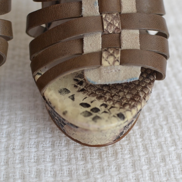 7 for all Mankind Brown Taupe Snakeskin Heels 8.5 - Picture 6 of 8